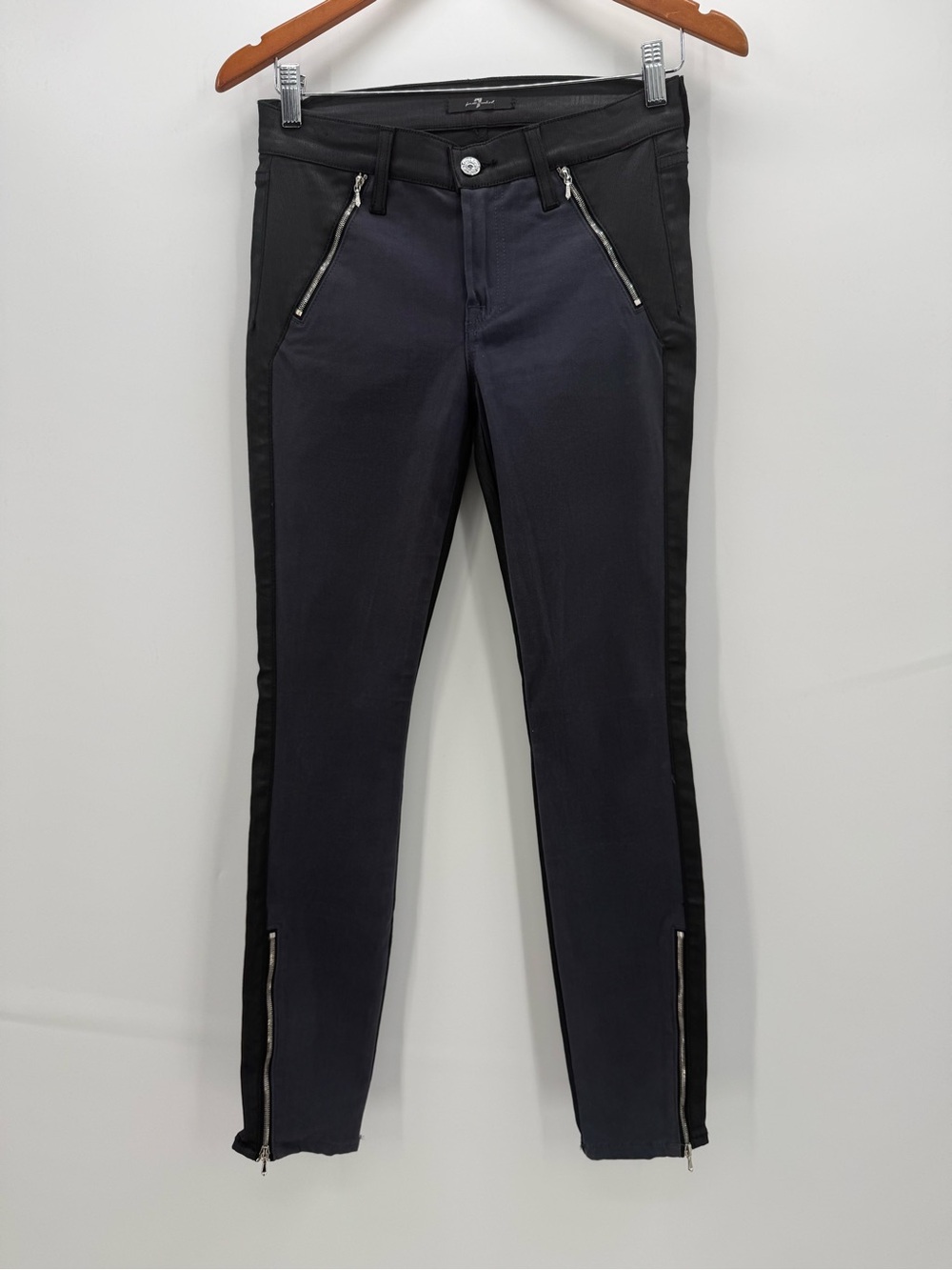 7 For All Mankind Gray/Black Jeggings Skinny Fit Zipper Detail Stretch Pants - Picture 13 of 13